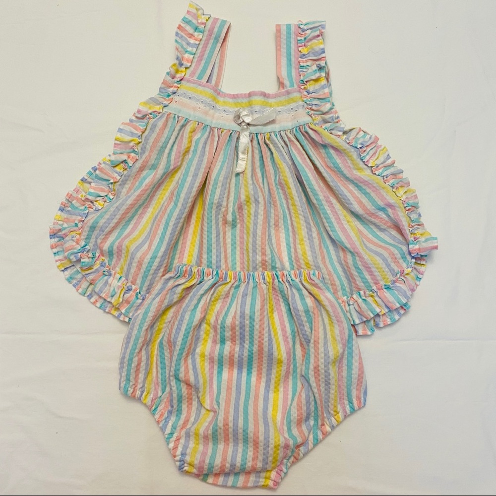 Vintage Seersucker Sun Suit Side-Tie 18M